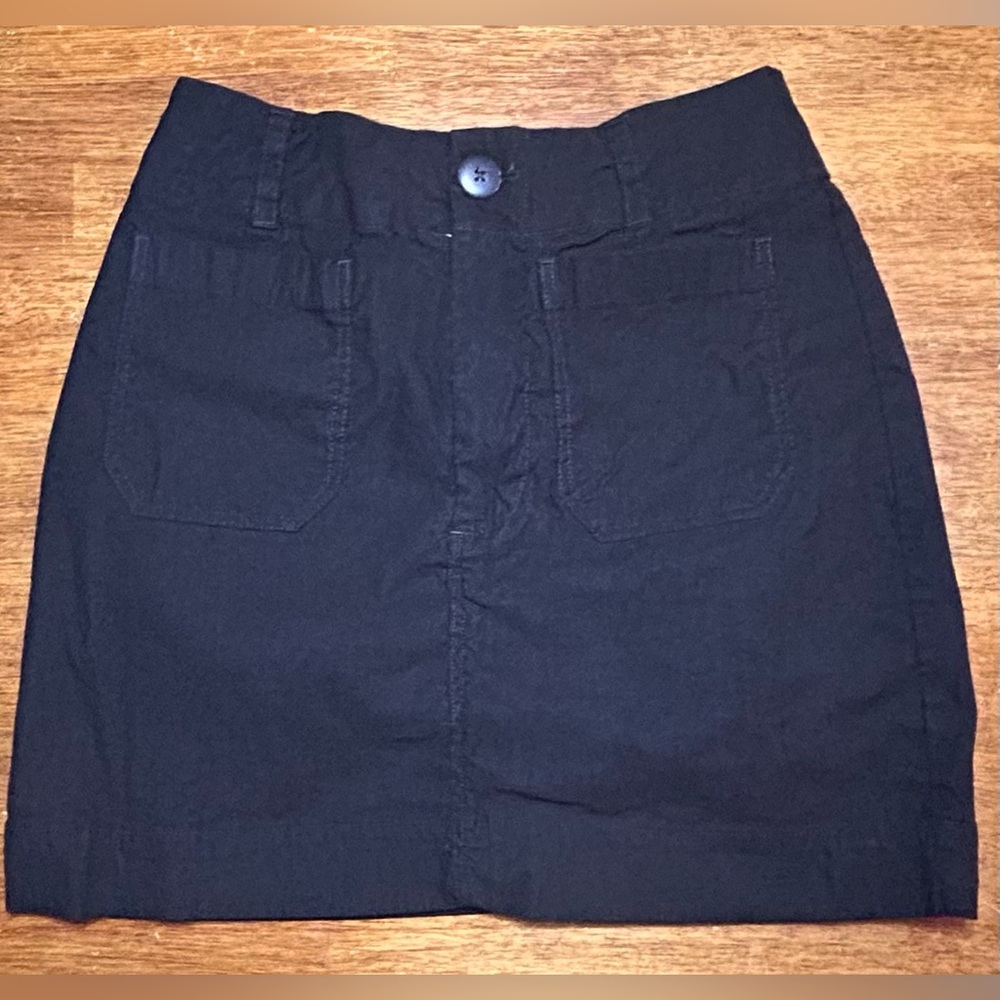 Maeve Black Mini Skirt with Front Patch Pockets